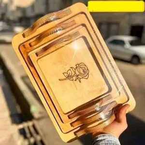 سینی سه عددی چوبی گل رز