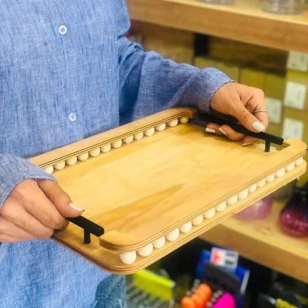 سینی چوبی مهره دار دسته فلزی مستطیل از منصف لند