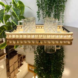 سینی چوبی مهره دار دسته فلزی مستطیل