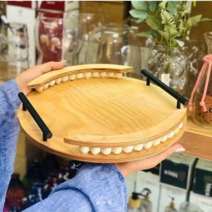سینی چوبی مهره دار دسته فلزی گرد از منصف لند