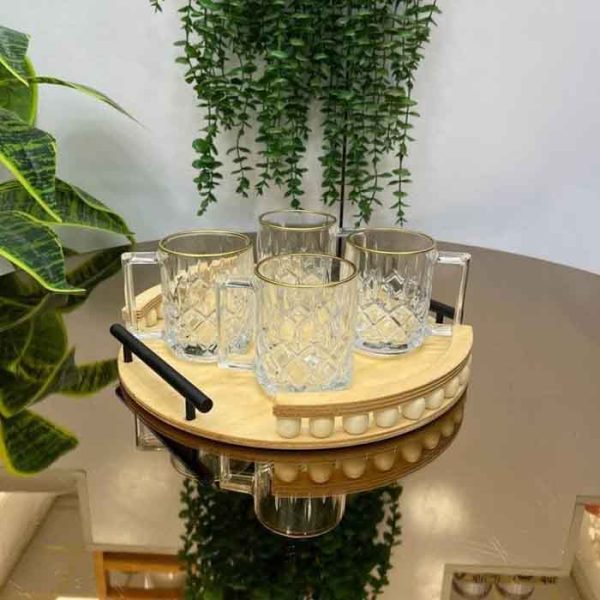 سینی چوبی مهره دار دسته فلزی گرد خرید از منصف لند