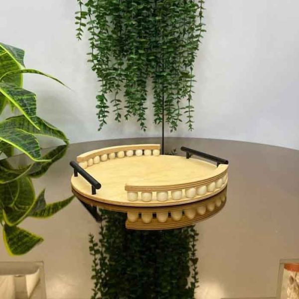 سینی چوبی مهره دار دسته فلزی گرد ضداب از منصف لند